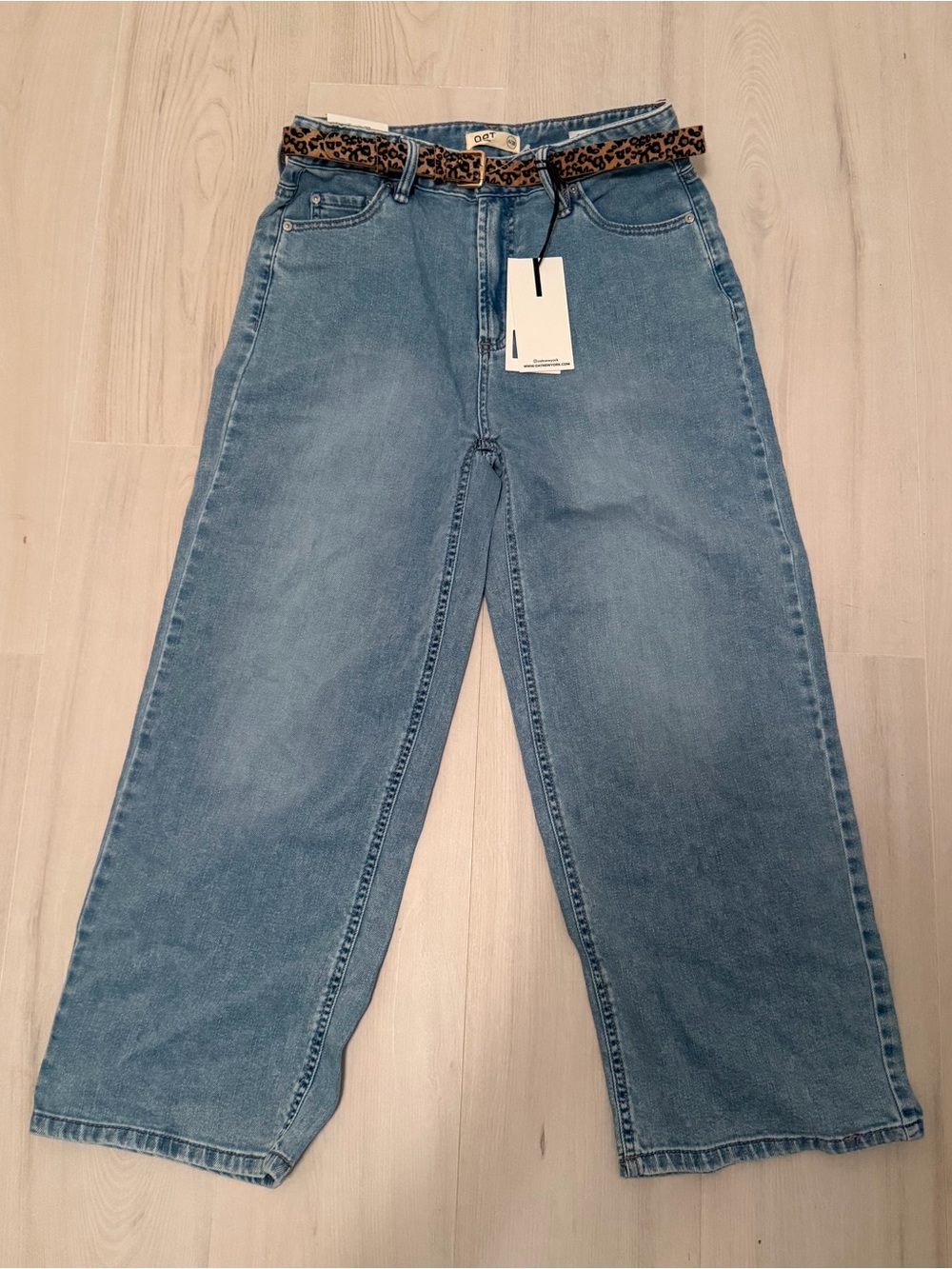 Oat New York NWT Light Blue Wide-Leg High-Rise Jeans with Leopard Belt